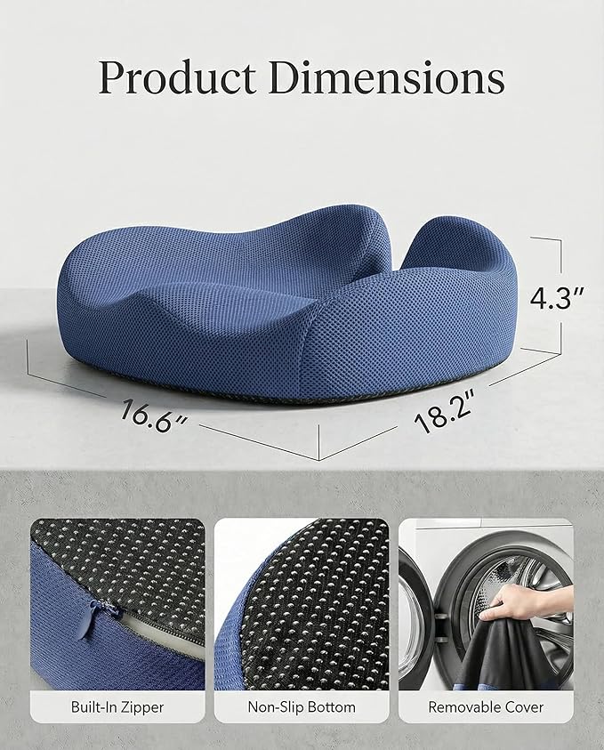 HUANUO Ergonomic Seat Cushion for Office Chair, Extra Large Car Seat Cushion, Tailbone and Back Support, Cooling Gel Enhanced, 4-Zone Pressure Relief Chair Cushions for Office, Car, Wheelchair