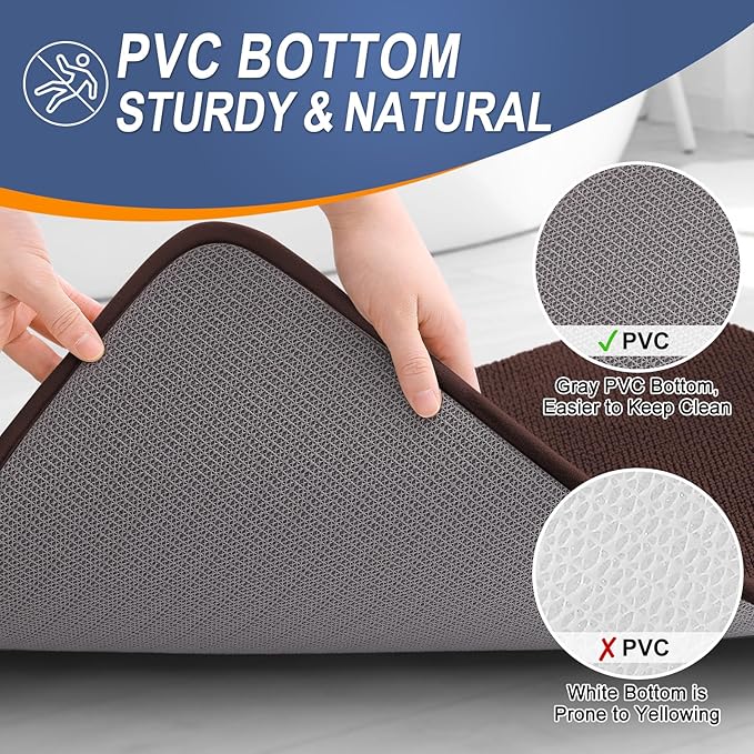 OLANLY Thick Memory Foam Bath Mat Rug 34x21, Extra Soft Absorbent Bathroom Rug, Quick Dry Bath Mats, Non-Slip, Machine Washable Carpet for Bathroom, Tub and Shower, Home Decor Accessories, Brown