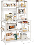 SUPERJARE Large Bakers Rack with Power Outlets, 6-Tier Microwave Stand, Coffee Bar with 12 S-Shaped Hooks, Kitchen Shelf with Wire Basket, 39.4 x 14.6X 66.9 Inches, White
