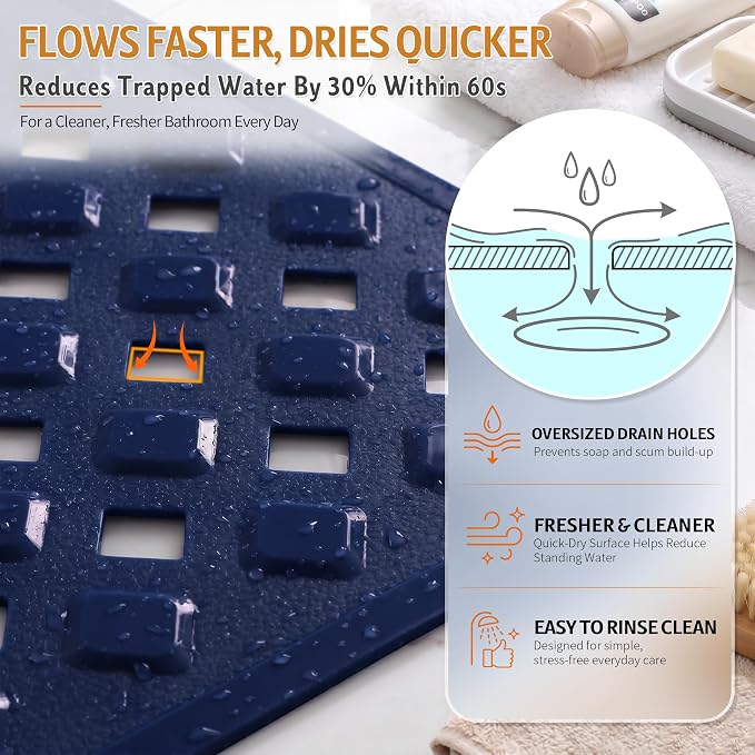 Yimobra Bathtub Mat Non Slip, 35"X16" Shower Mat with Strong Suction Cups & Drain Holes, Long Anti Slip Bath Tub Mat for Inside Shower, Machine Washable Fast Drying, Bathroom Essentials, Navy Blue