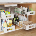 2 Packs 21IN Depth Under Sink Organizer, 2-Tier Pull Out Cabinet Organizer With Smooth Circular Rail, Large Capacity Metal Mesh Sliding Drawers For Bathroom& Kitchen Storage,Height Adjustable –White