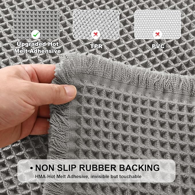 JIUZHEN Set of 2 Waffle Bath Mats Non Slip Waffle Bathroom Runner Rug Washable Boho Runner Bath Rugs Super Absorbent Shower Mat for Bathroom Kitchen Hallway Laundry, 16" x 24" +24" x 60", Grey