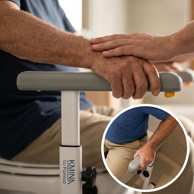 KMINA Toilet Safety Rails for Seniors, Heavy Duty Frame with Handles, Adjustable Height and Width, Handicap Grab Bars