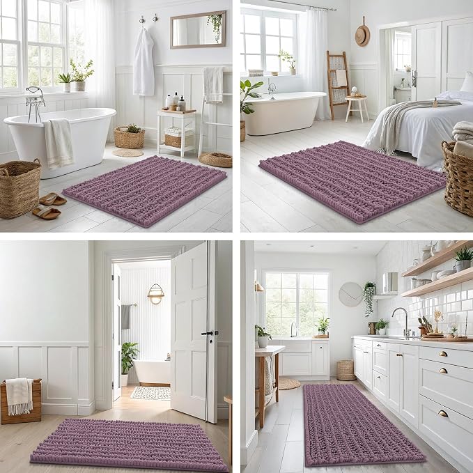 Smiry Bathroom Rugs Mat 30x20, Extra Soft Absorbent Chenille Bath Rugs, Non Slip Rubber Backing Machine Washable Quick Dry Bath Mats for Bathroom Floor, Tub, Shower, Home Decor Accessories, Deep Plum