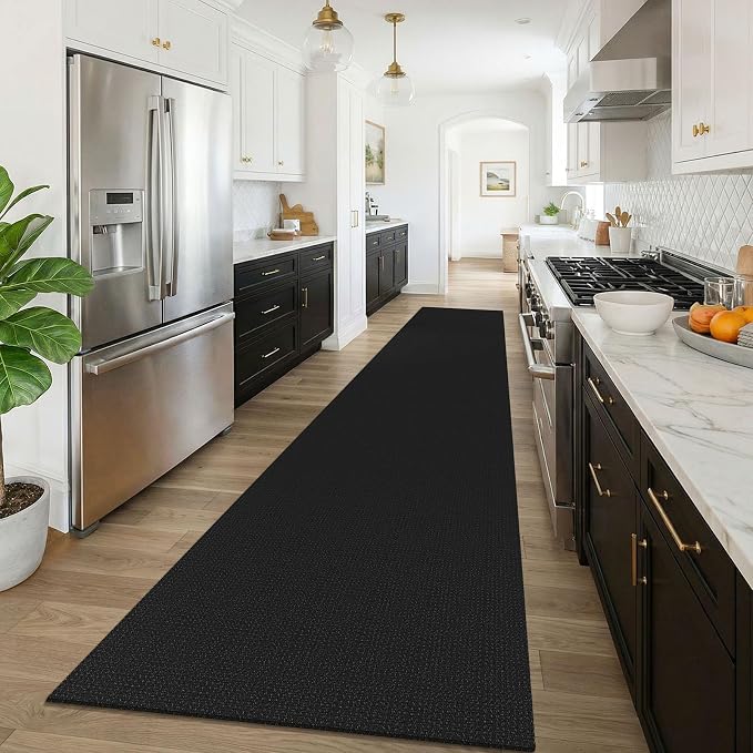 KOZYFLY Black 3x16 Runners Rugs for Hallway, Extra Long Washable Runner Rug, Woven Non Slip Kitchen Runner, Cotton Entryway Rug, Floor Carpet for Entry, Aisle, Hall, Black/Dark Grey