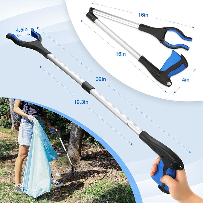 2-Pack Grabber Tool, 32" Long Reacher Grabber Pickup Tool with Magnetic Tip, Trash Picker for Elderly Grab It Reaching Tool, Garbage Picker Upper, Litter Pick Up Grab Tool