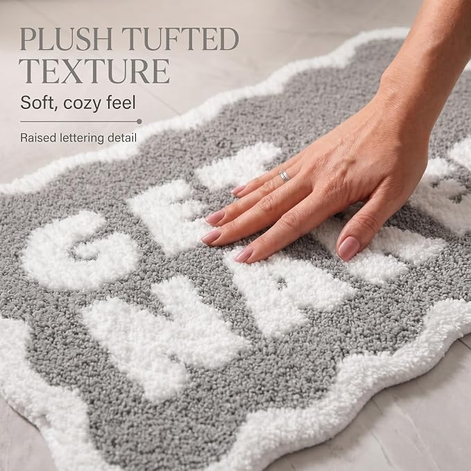 Scalloped Grey Bath Rug, Get Naked Cute Bathroom Rug, Soft Absorbent Quick Dry Bath Mat, TPR Non Slip Backing, Microfiber Mat for Shower Tub Sink Vanity 20" x 31.5"