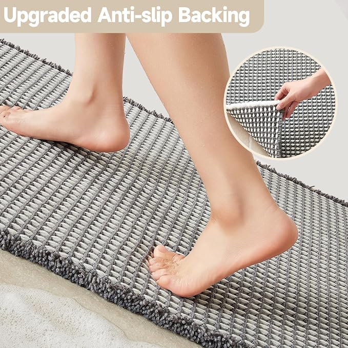 TYUU Waffle Runner Rug Bathroom, Long Boho Bathroom Rugs Non Slip Washable Super Absorbent Quick Dry Farmhouse Bath Decor, 72"x24" Grey and White