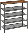 HOOBRO Shoe Rack for Entryway, 5-Tier Shoe Organizer with Adjustable Mesh Shelves, 16-20 Pairs of Shoes, Spacious Floor Mount, Metal, Industrial, Shoe Shelf for Closet, Rustic Brown BF12XJ01