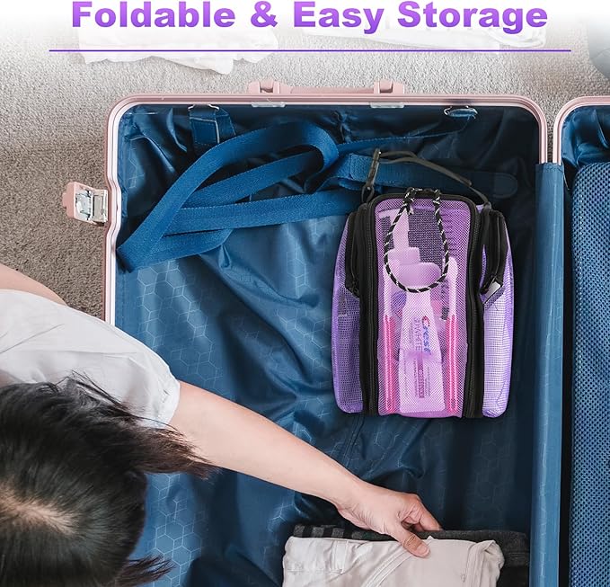 Cosmos Mesh Shower Caddy Toiletry Organizer Hanging Shower Tote Bag, Quick Dry Shower Organizer Portable Bath Bag with Durable Zippers & Side Pockets for Travel Gym Swimming Beach & Camp (Purple)