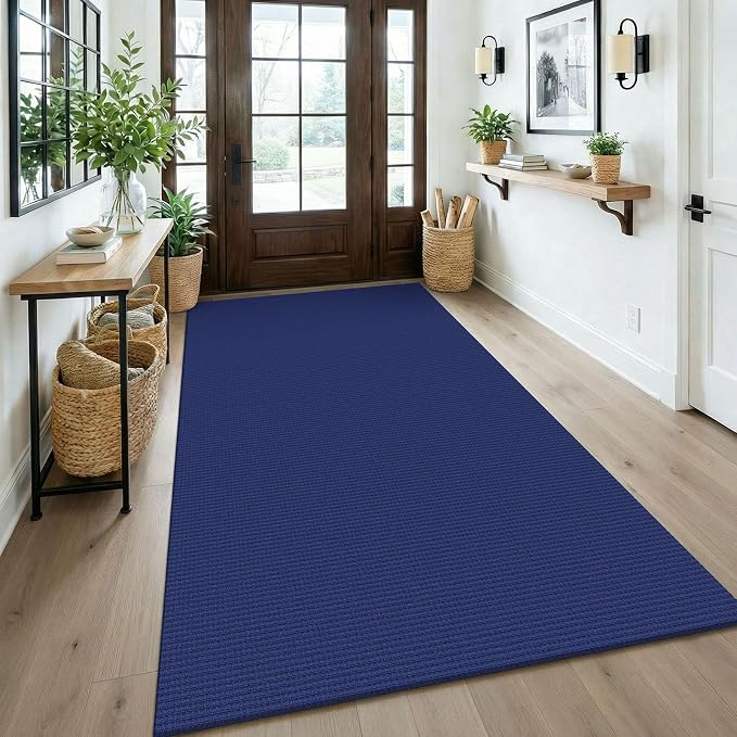 KOZYFLY Washable 4x6 Entry Woven Area Rug, Braided Throw Rugs for Entryway, Non Slip Door Mat Indoor Entrance, Front Porch Carpet for Foyer, Kitchen, Bedroom, Living Room, Royal Blue/Navy
