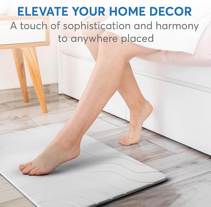 Stone Bath Mat Quick Drying Diatomaceous Earth Bath Mat Non Slip Shower Mat Super Absorbent Stone Bath Mats for Bathroom, Floor, Kitchen Counter, Easy to Clean (23.6” X 15.3”, White)