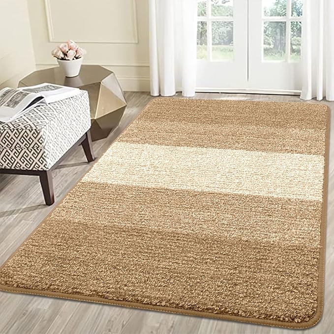 Smiry Dog Door Mat for Muddy Paws, Absorbs Moisture and Dirt, Low-Profile Entryway Mat with Non-Slip Backing, Entry Indoor Outdoor Doormat for Inside Floor (59x35 Inches, Camel, Striped)