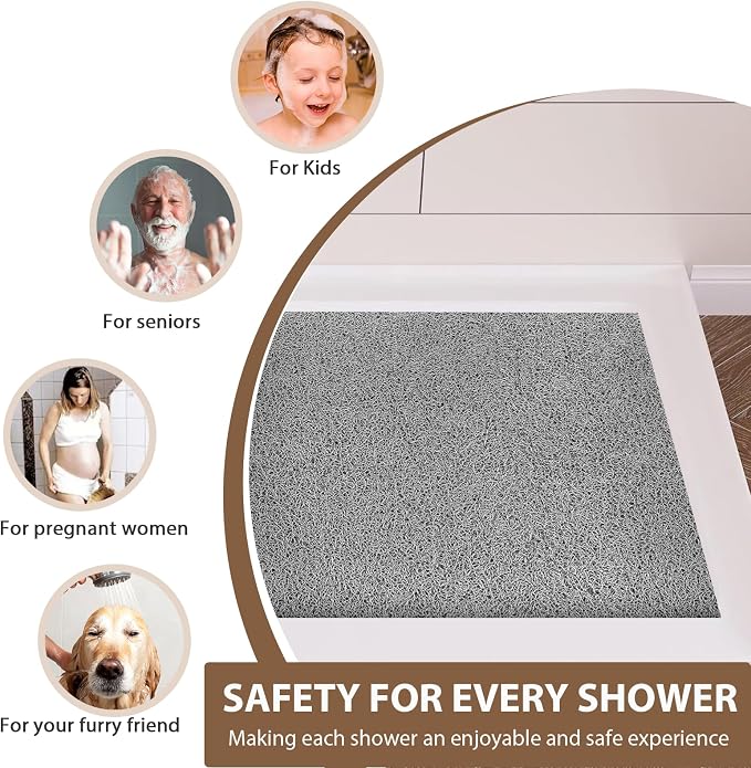 Shower Mat Non Slip: 39.4 x 27.5 Inch Extra Large Shower Mats for Inside Shower with Drain Hole - Soft PVC Loofah Anti Slip Shower Stall Mat for Walk-in Shower and Bathroom, Quick Drying