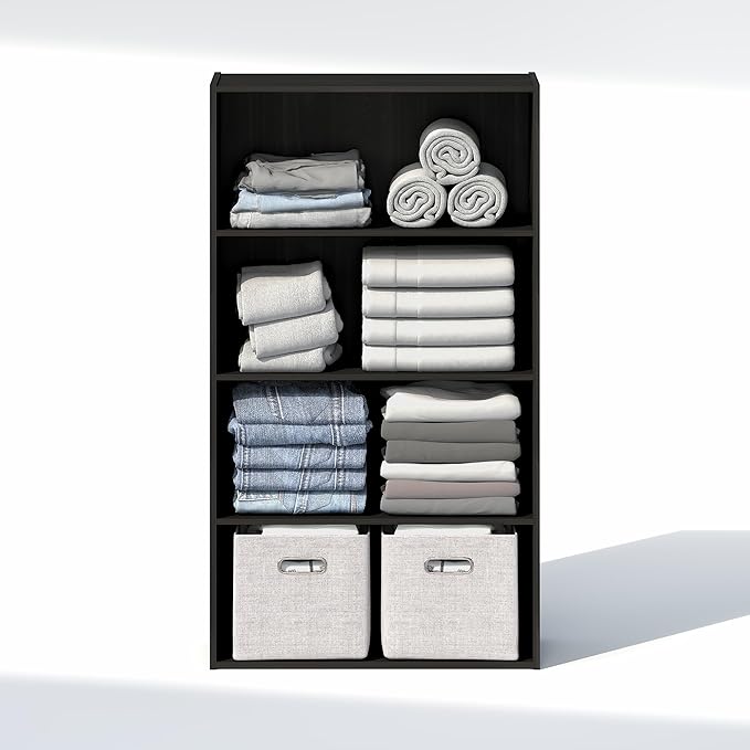 Furinno Reed Closet Organizers and Storage, 4-Tier Closet Organizer, Open Shelf Closet Storage, for Wardrobe, Bedroom, Living Room, Espresso