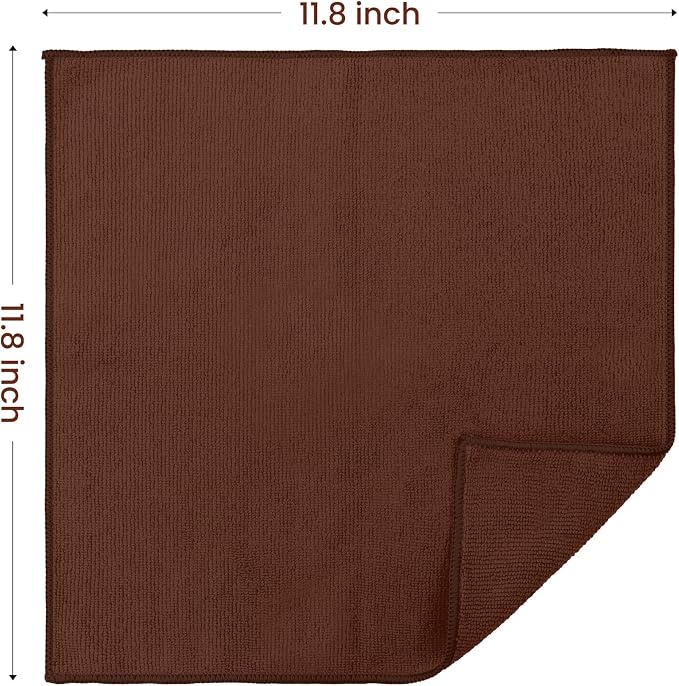 SIFANGKE Microfiber Cleaning Cloth, 12 Pack Brown Cleaning Rags for Housekeeping, Reusable Microfiber Towels for Car, Kitchen, Bathroom and Household Cleaning Supplies, 11.8"X11.8"