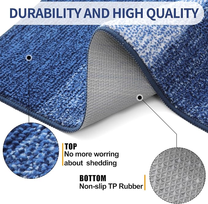 Kitinjoy Indoor Outdoor Door Mat, 34x21 Non-Slip Absorbent Dirt Trapper, Low-Profile Washable Inside Entrance Front Floor Mat, Sturdy Soft Entry Doormats for Entryway, Navy Blue