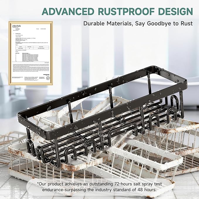 Veken Shower Caddy 6-Pack, Advanced Rustproof Design, No Drilling Adhesive Shelves, Rack with Soap Holder, Large Capacity Bathroom Organizers and Storage, Wall-Mounted Kitchen & Home Decor, Black