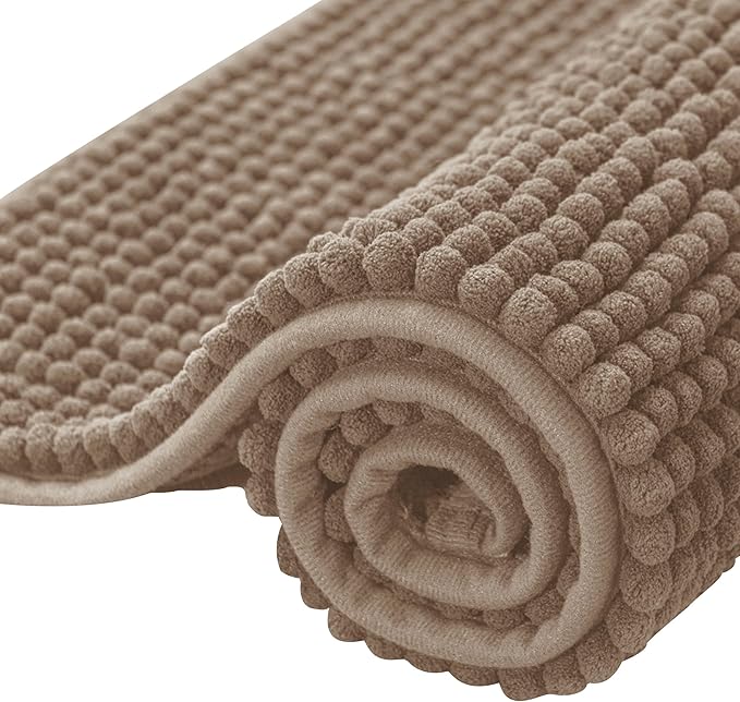 SUBRTEX Bathroom Rugs Chenille Bath Rug Soft Short Plush Bath Mat Soft Shower Mat Water Absorbent Shower Mat Quick Dry Machine Washable(Taupe Brown,18" x 24")