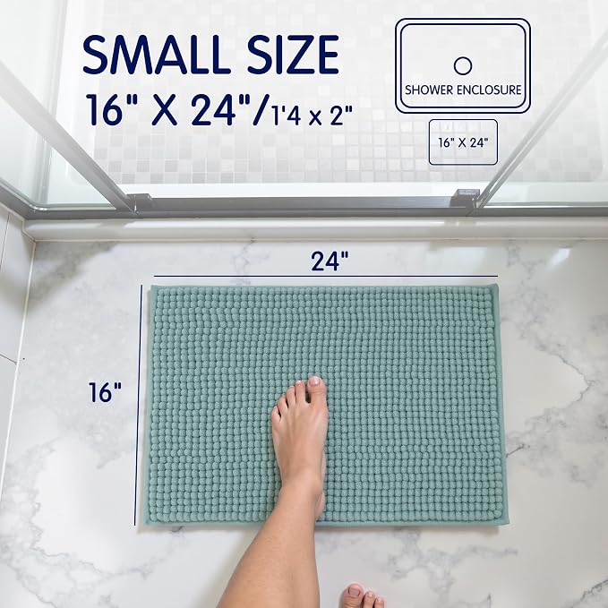 SUBRTEX Bathroom Rugs Chenille Bath Rug Soft Short Plush Bath Mat Soft Shower Mat Water Absorbent Shower Mat Quick Dry Machine Washable(Light Green,18" x 24")