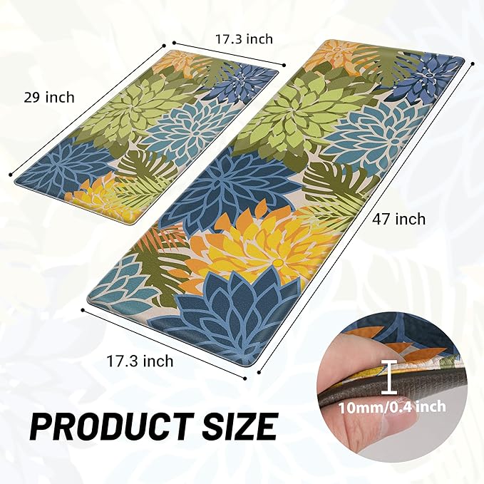 Arenarug Kitchen Mats for Floor 2PCS Cushioned Anti Fatigue Kitchen Mats Waterproof Non Slip Kitchen Mat Rug Set Comfort Foam Standing Mat for Sink, Laundry, Office, Yellow Green