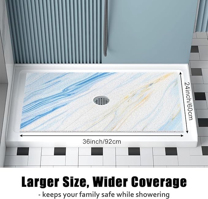 Shower Mat Non Slip: 24x36 Inch Large Shower mats for Inside Shower with Drain Hole in Middle, Super Soft PVC Loofah Massage Shower Floor Mat, Anti Slip Shower Stall Mat, Quick Drying
