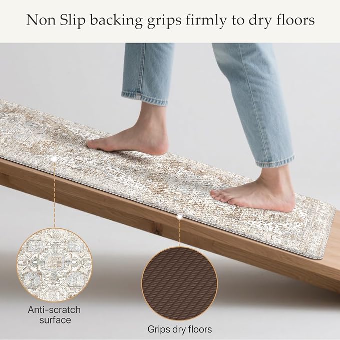 GENIMO Kitchen Mats for Floor, Kitchen Rugs Non Slip Washable, Waterproof Anti Fatigue Mat, Comfort Standing Runner Rug for Sink, Office, Laundry, Home, 23.6"x71", Blue&Brown