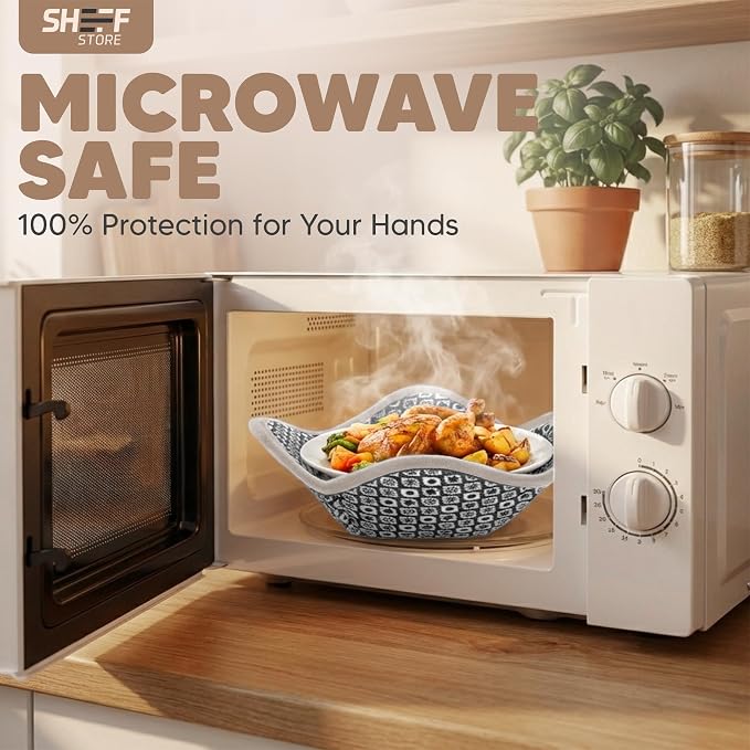 Sheff Microwave Bowl Cozy Holders Set of 4 - Durable and Reliable for Hot and Cold Plates and Dishes - Ideal Household Gift (Gray and White, 7 inch)
