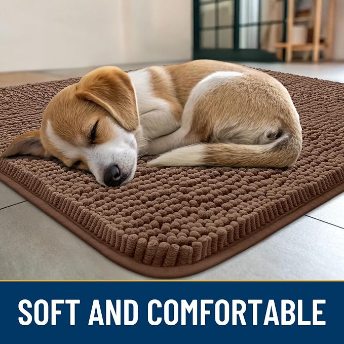 Smiry Dog Door Mat for Muddy Paws 40x32, Absorbent Dirt Trapper, Non-Slip Washable Chenille Entryway Rug for Inside Floor, Mocha, Classic Solid
