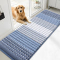 Kitinjoy Indoor Outdoor Door Mat, 71x24 Non-Slip Absorbent Dirt Trapper, Low-Profile Washable Inside Entrance Front Floor Mat, Sturdy Soft Entry Dotted Ombre Doormats for Entryway, Light Blue