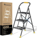 DIAMONDFORGE 3 Step Ladder Foldable Folding Stool - for Home Adults Kitchen, Iron, Black, Extension Tall Heavy Duty with Handrails - Closet Stepstool Extendable Stepladder for Indoor House 600 lbs