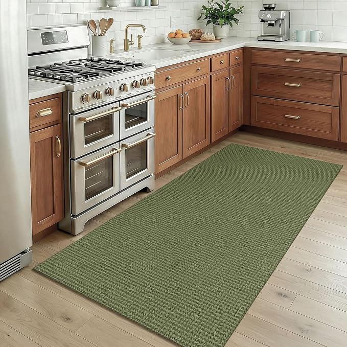 KOZYFLY Rugs for Entryway 3x5 ft Washable Area Rug Non Slip Rubber Backed Entry Rug Woven Indoor Door Mat Cotton Kitchen Rugs for Entryway, Foyer, Backdoor, Olive Green/Earthy Green