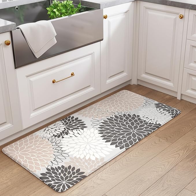 KIMODE Padded Anti Fatigue Floor Mat, Comfort Waterproof Standing Kitchen Mats, Boho Dahlia Kitchen Rugs and Mats Under Desk, 20" x 39" Non Slip Ergonomic Mat Front Sink