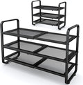 SNTD Shoe Rack - Expandable Shoe Organizer for Closet, Adjustable Metal Shoe Shelf Storage, Stackable Long Shoe Stand Holder for Garage, Entryway, Door Entrance (Black, 3-Tier)