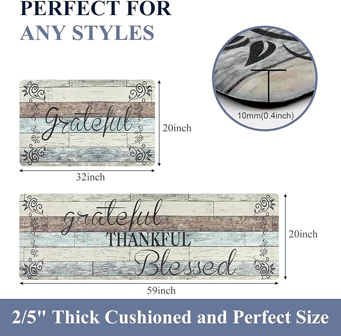 HEBE Anti Fatigue Kitchen Mat Set of 2 Non Slip Cushioned Kitchen Mats for Floor Waterproof Farmhouse Kitchen Rugs and Mats Set Comfort Standing Desk Mat Carpet for Sink,Office,Laundry
