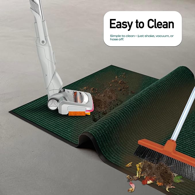 MaxMat® Oversized Rubber Door Mat - Heavy Duty, Waterproof, Low-Profile, Easy to Clean, Commercial Floor Mat (4 x 16 Feet, Green, MXM-RIB0316BK)