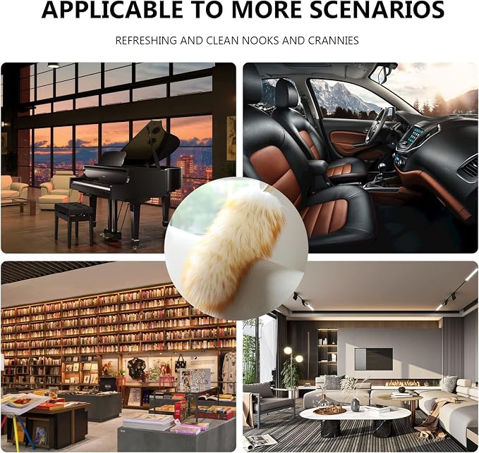 Lambs Wool Duster for Cleaning Window Blinds Computer Furniture TV Computer Screens Bookshelves Solid Wooden Handle Natural Feather Duster,16'', Yellow&White