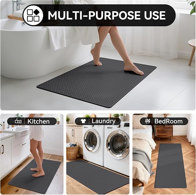 YDKGL Bathroom Runner Non Slip, Extra Soft Absorbent Quick Dry Bath Mats, Foam Weave Texture Thin Bath Rugs Washable with Rubber Backing, 20" x 59“