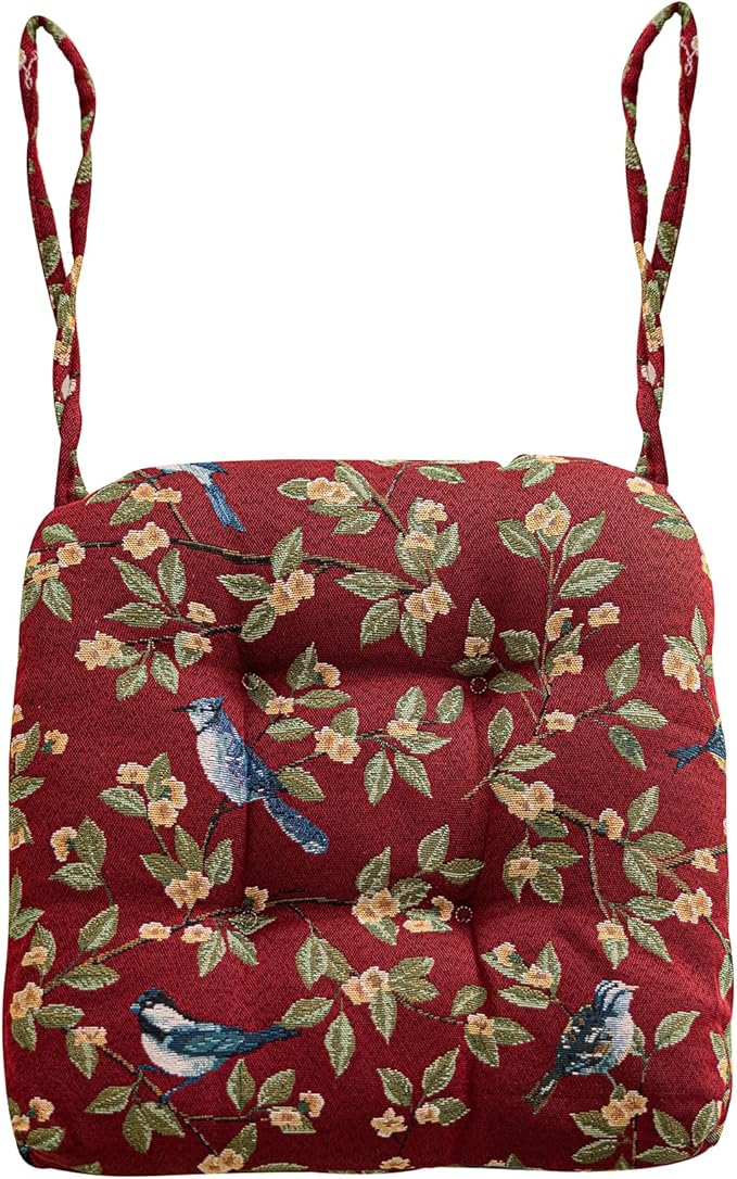 vctops Farmhouse Brid Print Chair Cushions with Ties U-Shaped Soft Comfortable Chair Pads Non Slip Seat Cushions for Indoor Dining Room and Kitchen Chairs (Red,18"x18")