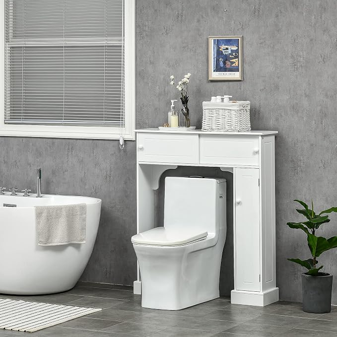 HOMCOM Over The Toilet Bathroom Cabinet, Freestanding Bathroom Storage Organizer with Adjustable Shelves, Toilet Rack, White