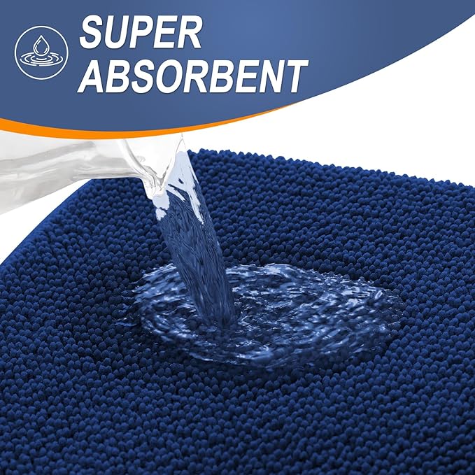 OLANLY Thick Memory Foam Bathroom Runner Rugs 47x17, Extra Soft Absorbent Long Bath Rug, Quick Dry Bath Mats, Non-Slip, Machine Washable Mat for Bathroom, Tub and Shower, Home Decor Accessories, Navy