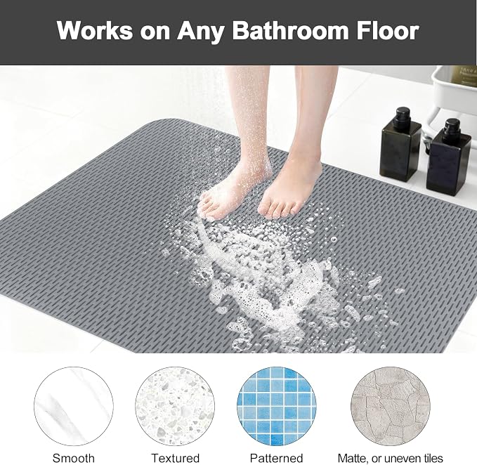 Extra Large Shower Mat: 47"x32" Non Slip Shower Mats for Inside Shower, PVC Anti Slip Shower Stall Mats No Odor, Trimmable Walk in Shower Mats for Elderly Kids