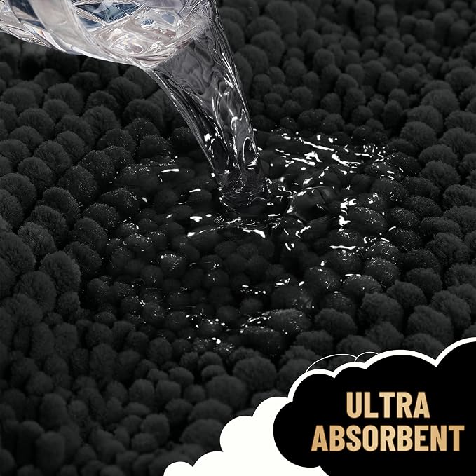 OLANLY Thick Bathroom Rugs 36x24, Extra Soft Absorbent Chenille Striped Bath Rugs, Rubber Backing, Machine Wash Dry, Bath Mats for Bathroom Floor, Tub and Shower, Home Decor Accessories, Black