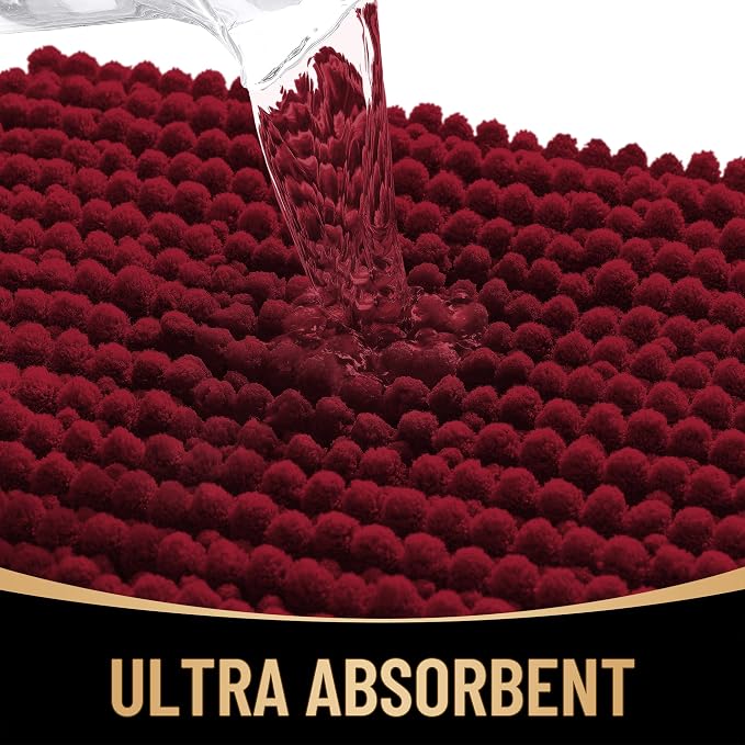 OLANLY Thick Small Bathroom Rugs 24x16, Extra Soft Absorbent Chenille Bath Rugs, Rubber Backing, Machine Wash Dry, Bath Mats for Bathroom Floor, Tub and Shower, Home Decor Accessories, Burgundy