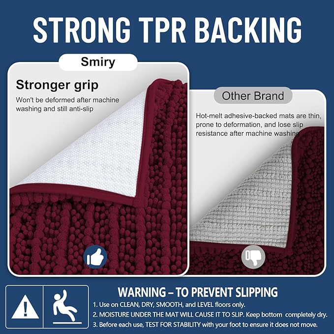 Smiry Bathroom Toilet Rugs U Shaped 24x24, Extra Soft Absorbent Non Slip Rubber Backing Chenille Contour Bath Rugs for Toilet, Machine Washable Contoured Bath Mats, Burgundy