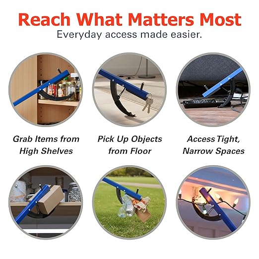 Sammons Preston Reacher, 26" Lightweight Grabber Reacher Tool with Magnetic Tip, Ergonomic Grip & Claw Jaw, Portable Reaching Aid for Seniors, Daily Living & Home Use, Standard Blue