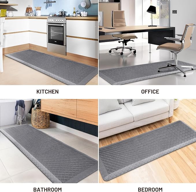 HappyTrends Anti-Fatigue Floor Mat - 4/5 Inch Thick, Waterproof Non-Slip, Heavy Duty Ergonomic Comfort Rug for Kitchen, Office, Sink, Laundry (22"x72", Gray)