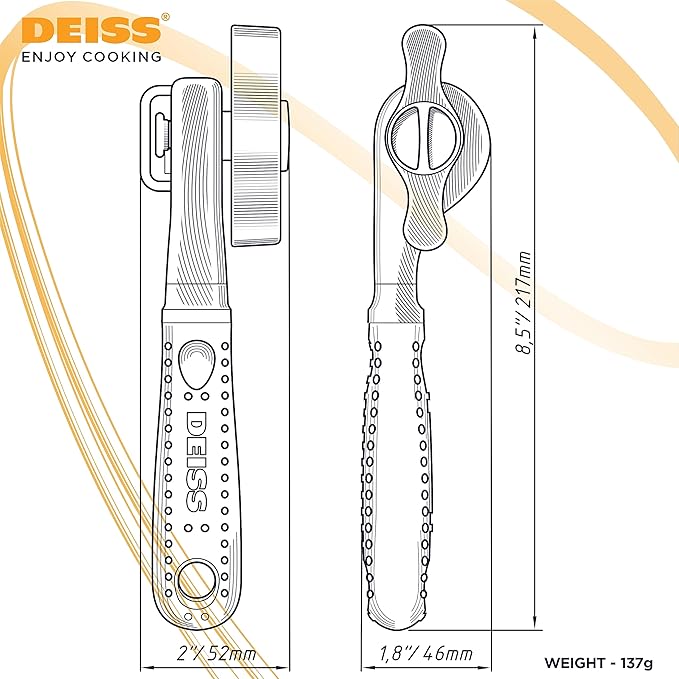 Deiss Pro Heavy Duty Can Opener Manual Smooth Edge, Handheld Can Opener With Soft Touch Handle, Rust Proof Safety Can Opener Oversized Handheld Easy Turn Knob, Best Large Lid Openers (ORANGE)