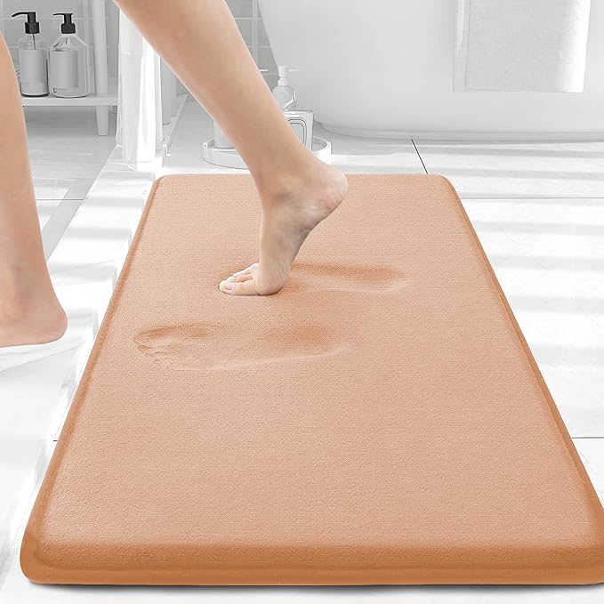 Smiry Memory Foam Bath Mat 30x20, Extra Soft and Absorbent Bathroom Mats, Non Slip Washable Carpet for Floor, Shower and Tub, Peach