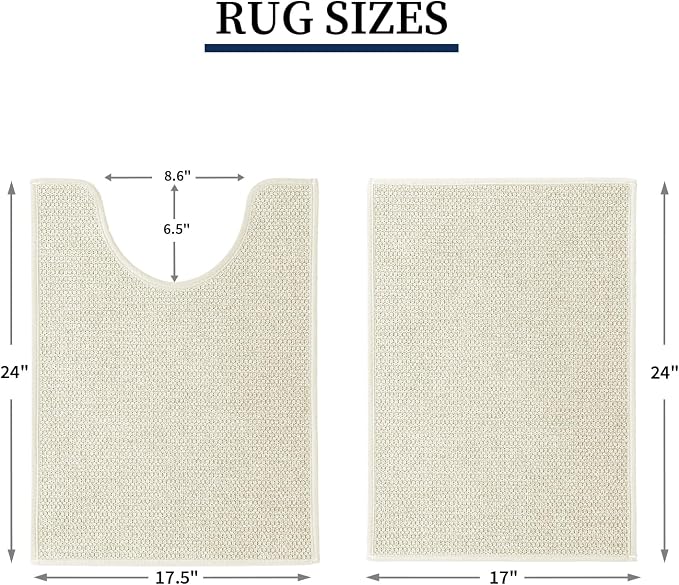 YIHOUSE Beige Bathroom Rugs Sets 2 Piece, Quick Dry Thin Bath Mat with Toilet Rug, Non Slip Absorbent Machine Washable, Bath Rugs for Tub Sink Home Decor (17"x24" + 17.5"x24" U-Shaped)